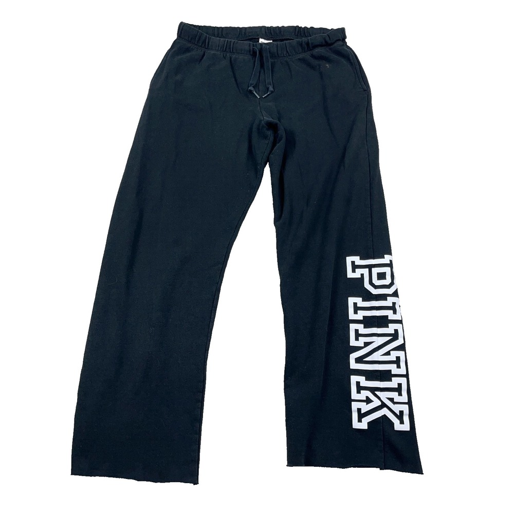 Victoria Secret PINK Sweatpants Women Medium Black White Spellout Y2K Baggy